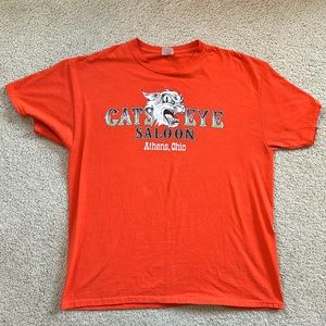 Vintage orange Graphic T-shirt Tee Cats Eye Saloon Athens Ohio